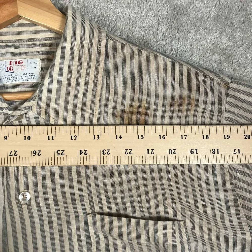 Vintage 70s Big Donlin Mens Striped Work Shirt Long Sleeve Grey Tan 16-16.5 L - Picture 15 of 16